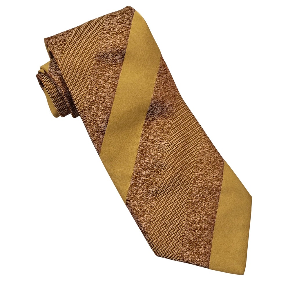 Brioni Silk‎ Tie Gold Textured Stripes Italy Luxury Designer Formal Metallic